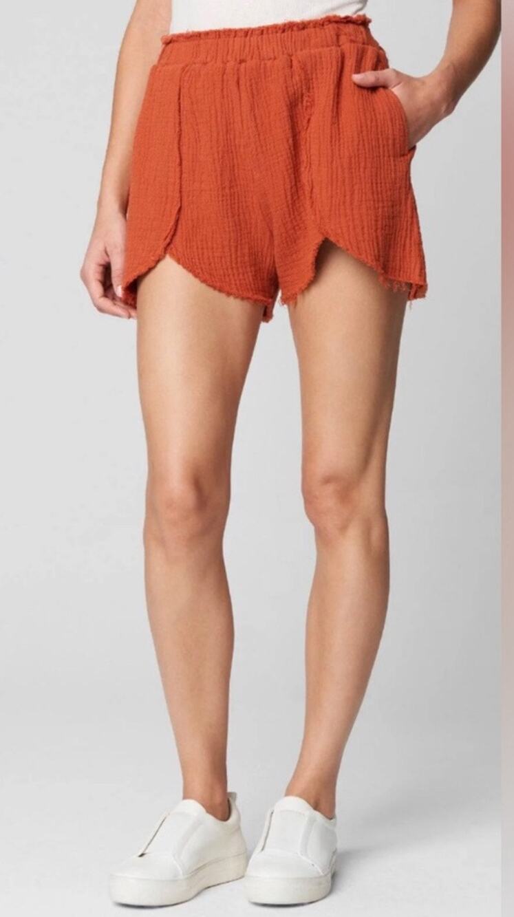 Blank NYC Shorts Size Medium Gauzy High Rise Rust Orange NWT Distressed Pullon